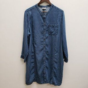 J Jill Denim Womens Plaid Button Front Knee Length Dress Size 2X Blue Pocket